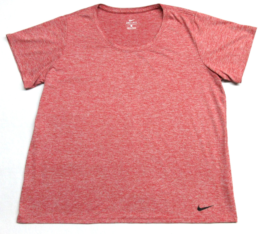 NIKE Womens 1X Dri-Fit Heathered Red Wicking Stretch Crewneck Shortsleeve Shirt